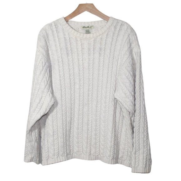 Eddie Bauer Sweaters - Vintage 90s womens sweater size XL cream cable knit fisherman crewneck classic